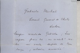 [Carta] [1934?], [España?] [a] Gabriela Mistral, Lisboa, [Portugal]
