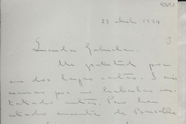 [Carta] 1934 abr. 23, [Barcelona?], [España?] [a] Gabriela [Mistral]