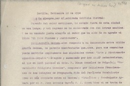 [Carta] 1934 sept. 10, Sevilla, [España] [a] Gabriela Mistral
