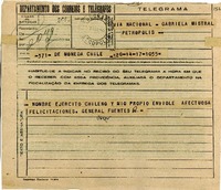 [Telegrama] 1945 nov. 17, Chile [a] Gabriela Mistral, Petrópolis, [Brasil]