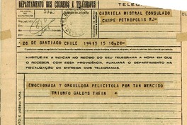 [Telegrama] 1945 nov. 16, Santiago, Chile [a] Gabriela Mistral