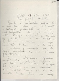 [Carta] 1946 feb. 22, Madrid, [España] [a] Gabriela Mistral
