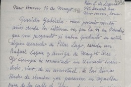 [Carta] 1946 mayo 16, New Haven, Connetticut, [Estados Unidos] [a] Gabriela Mistral