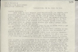[Carta] 1946 abr. 22, Montpellier, [Francia] [a] Gabriela Mistral