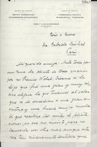 [Carta] 1946 ene. 6, París, [Francia] [a] Gabriela Mistral, París