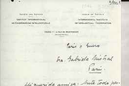 [Carta] 1946 ene. 6, París, [Francia] [a] Gabriela Mistral, París