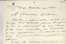 [Carta] 1946 oct. 19, Granada, [España] [a] Gabriela Mistral