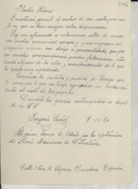 [Carta] 1950 oct. 7, Barcelona, [España] [a] [Gabriela Mistral]