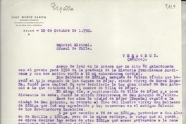 [Carta] 1950 oct. 10, Bejar, [España] [a] Gabriela Mistral, Veracruz, México