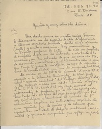 [Carta] 1946, París, [Francia] [a] Gabriela Mistral
