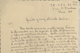 [Carta] 1946, París, [Francia] [a] Gabriela Mistral