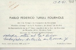 [Carta] 1951 feb. 17, Barcelona, [España] [al] Embajador de Chile en Roma, [Italia]