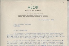 [Carta] 1951 sept. 4, [Sevilla], [España] [a] Gabriela Mistral, Nápoles, [Italia]