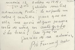 [Carta] 1951 oct. 12, Madrid, [España] [a] Gabriela Mistral
