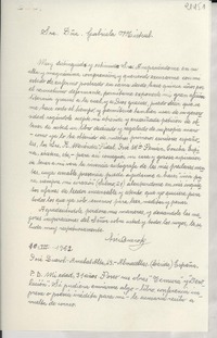 [Carta] 1952 mar. 10, Almacellas, Lérida, España [a] Gabriela Mistral
