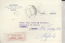 [Tarjeta] 1952 abr. 18, Albatera, [España] [a] Gabriela Mistral, Napoli, [Italia]