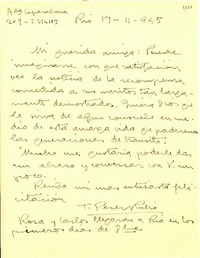 [Carta] 1945 nov. 17, Rio [de Janeiro], [Brasil] [a] [Gabriela Mistral]