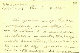 [Carta] 1945 nov. 17, Rio [de Janeiro], [Brasil] [a] [Gabriela Mistral]