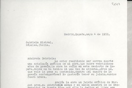[Carta] 1952 mayo 4, Madrid, España [a] Gabriela Mistral, Nápoles, Italia