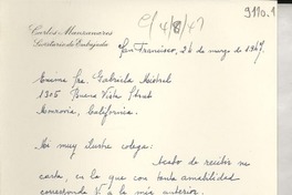 [Carta] 1947 mar. 24, San Francisco, [Estados Unidos] [a] Gabriela Mistral, Monrovia, California