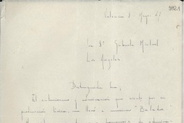 [Carta] 1947 mayo 8, Valencia, [España] [a] Gabriela Mistral, Los Ángeles