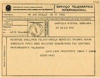 [Telegrama] 1945 nov. 17, Ovalle, Chile [a] Gabriela Mistral