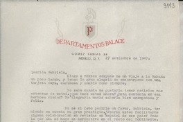 [Carta] 1947 sept. 27, México D. F. [a] Gabriela Mistral