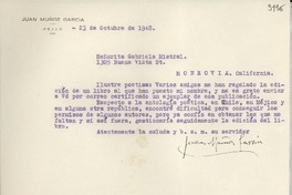 [Carta] 1948 oct. 23, Béjar, [España] [a] Gabriela Mistral, Monrovia, California