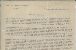 [Carta] 1949 mar. 26, Valencia, [España] [a] Gabriela Mistral