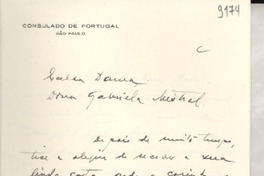 [Carta] [s. f.] Sao Paulo, [Brasil] [a] Gabriela Mistral