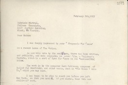 [Carta] 1953 Feb. 5, [Estados Unidos] [a] Gabriela Mistral, Miami, Florida