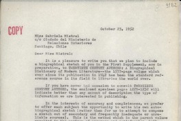 [Carta] 1952 Oct. 23, New York, [Estados Unidos] [a] Gabriela Mistral