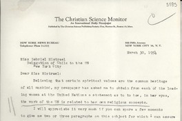 [Carta] 1954 Mar. 30, New York, [Estados Unidos] [a] Gabriela Mistral, New York