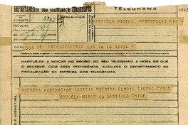 [Telegrama] 1945 nov. 16, Recoleta, Santiago, Chile [a] Gabriela Mistral