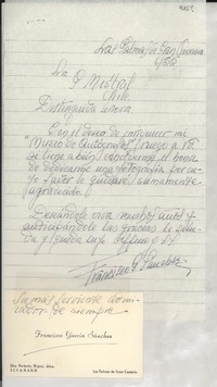 [Carta] 1955 jun., Las Palmas de Gran Canaria, [España] [a] Gabriela Mistral, Chile