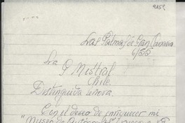 [Carta] 1955 jun., Las Palmas de Gran Canaria, [España] [a] Gabriela Mistral, Chile