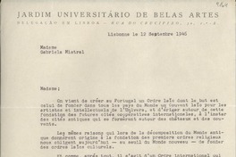 [Carta] 1946 set. 12, Lisbonne, [Portugal] [a] Gabriela Mistral
