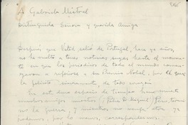 [Carta] [1946?], [Lisboa], [Portugal?] [a] Gabriela Mistral