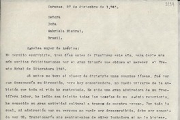 [Carta] 1945 dic. 27, Caracas, [Venezuela] [a] Gabriela Mistral, Brasil