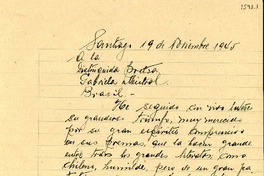 [Carta] 1945 nov. 19, Santiago, [Chile] [a] Gabriela Mistral, Brasil