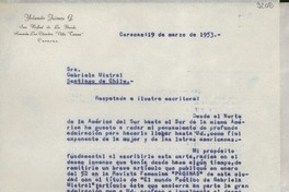 [Carta] 1953 mar. 19, Caracas, [Venezuela] [a] Gabriela Mistral, Santiago de Chile