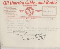 [Telegrama] 1945 nov. 18, París, [Francia] [a] Gabriela Mistral, Rio de Janeiro, [Brasil]