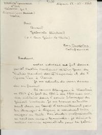 [Carta] 1947 oct. 17, Lipavi, Italia [a] Gabriela Mistral, Los Angeles, California, [EE.UU.]