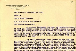 [Carta] 1945 nov. 20, Santiago, [Chile] [a] Lucila Godoy Alcayaga, Petrópolis, [Brasil]