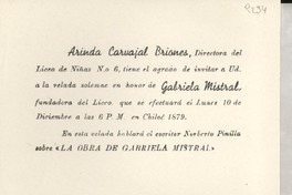 [Tarjeta] [1950?], [Santiago], [Chile] [a] [Gabriela Mistral]
