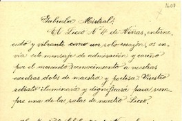 [Tarjeta] 1945 nov. 20, Santiago [a] Gabriela Mistral