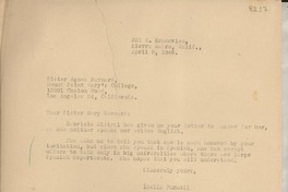 [Carta] 1946 Apr. 5, Sierra Madre, Calif., [EE.UU.] [a la] Sister Agnes Barnard, Los Angeles, California, [EE.UU.]