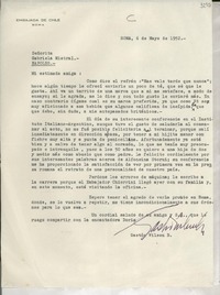 [Carta] 1952 mayo 6, Roma, [Italia] [a] Gabriela Mistral, Nápoles