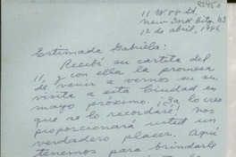 [Carta] 1946 apr. 1, New York, [EE.UU.] [a] Gabriela [Mistral]