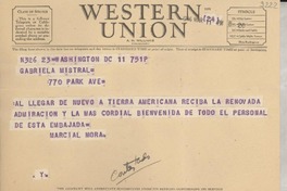 [Telegrama] 1946 mar. 11, Washington D. C., [Estados Unidos] [a] Gabriela Mistral, Nueva York